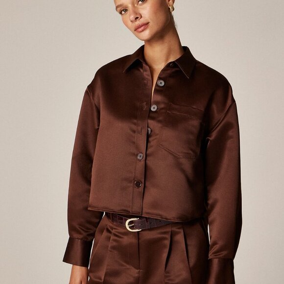 J. Crew Tops - J.Crew Étienne Cropped Button‑Up Shirt in Duchesse Satin – French Press – Size S